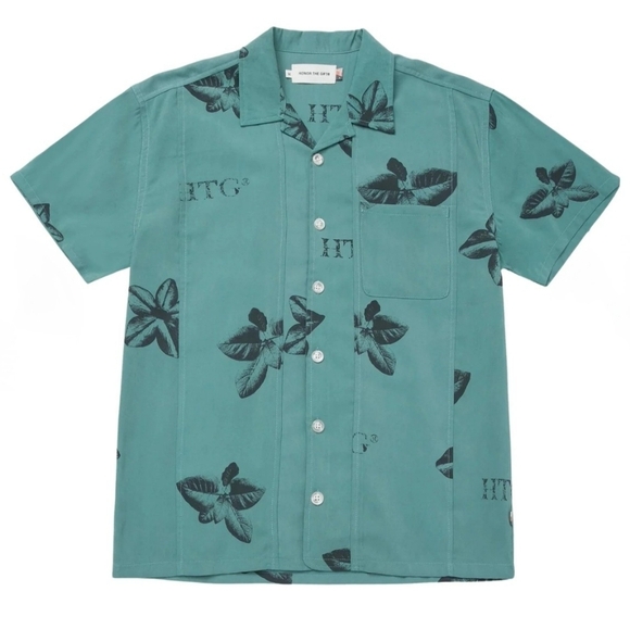 Honor the Gift Men's Tobacco Print Short Sleeve Camp Shirt, Teal